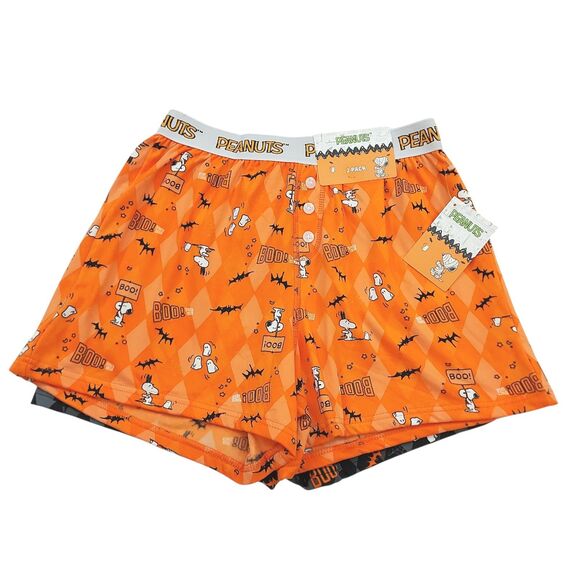 Peanuts Fleece Boxer Briefs Mens Small Orange Black Set of 2 Soft Underwear - Picture 2 of 10